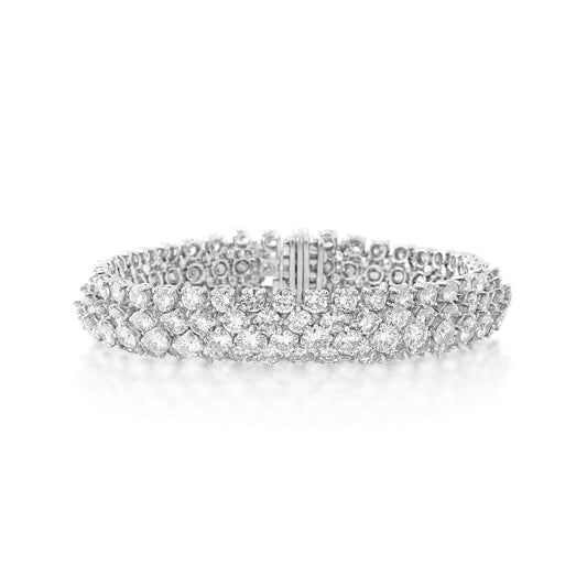 London 1950s Platinum Diamond Bombé Bracelet front
