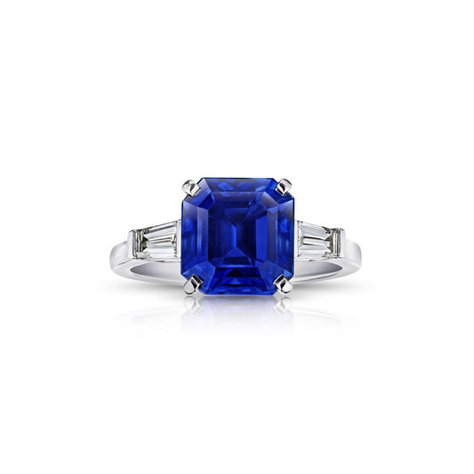 Contemporary Platinum Sapphire & Diamond Ring front