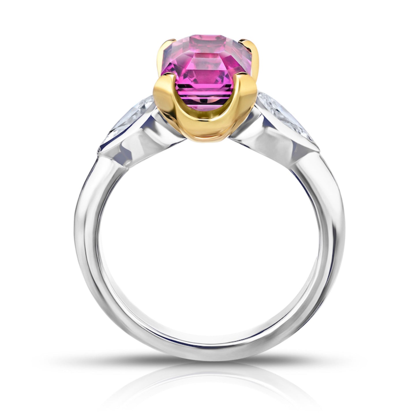 Contemporary Platinum & 18KT Yellow Gold Sapphire & Diamond Ring profile