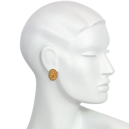 Italian 1980s 18KT Yellow Gold Citrine Bombé Earrings on ear