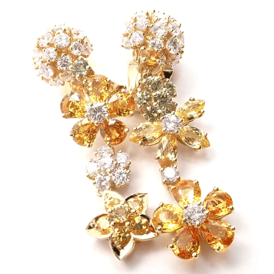 Van Cleef & Arpels 1980s 18KT Yellow Gold Diamond & Sapphire Folies des Pres Earrings front