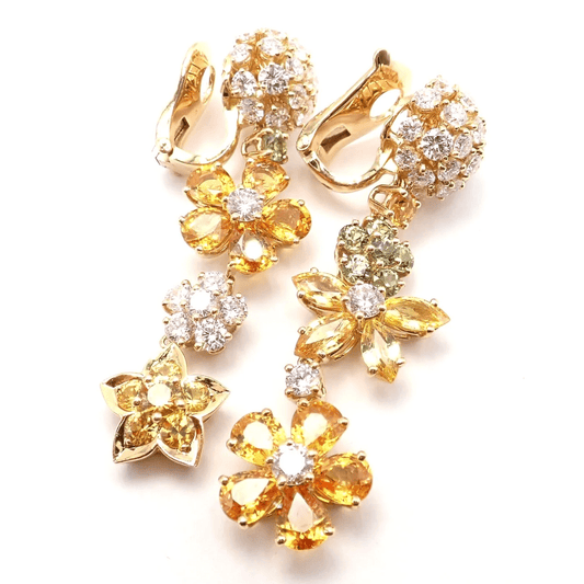 Van Cleef & Arpels 1980s 18KT Yellow Gold Diamond & Sapphire Folies des Pres Earrings side