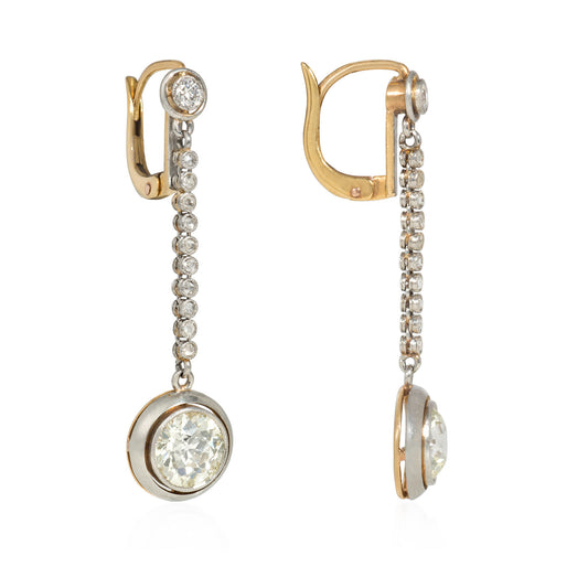Edwardian Platinum & 18KT Yellow Gold Diamond Earrings side