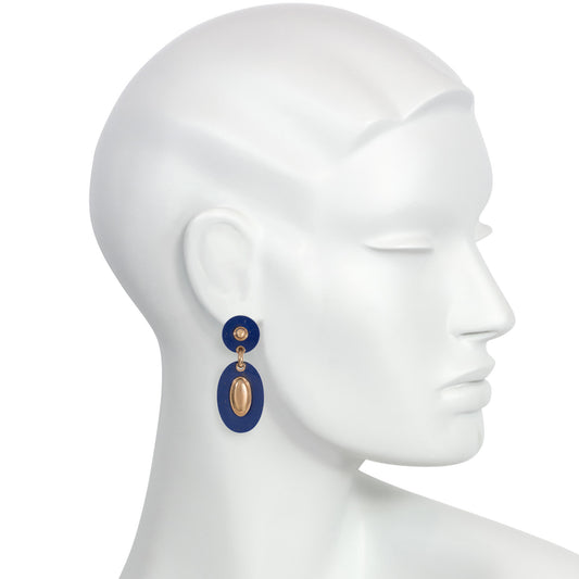 Van Cleef & Arpels Paris 1970s 18KT Rose Gold Lapis Lazuli & Malachite Earrings on ear