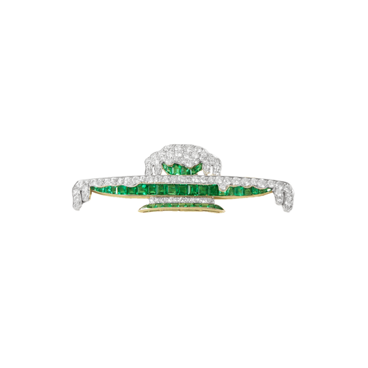 Lacloche Freres French Art Deco Platinum Emerald & Diamond Brooch front