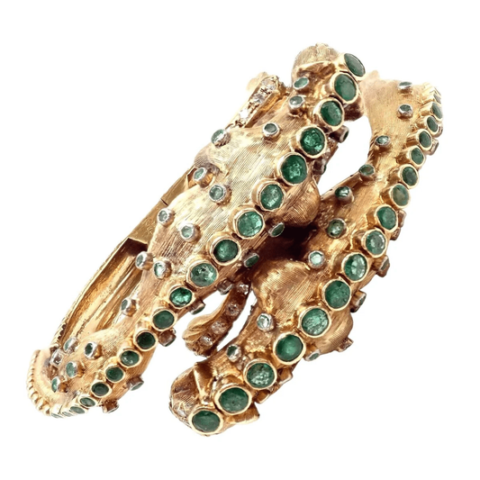 Ilias Lalaounis 1980s 18KT Yellow Gold Emerald, Diamond & Ruby Bracelet top