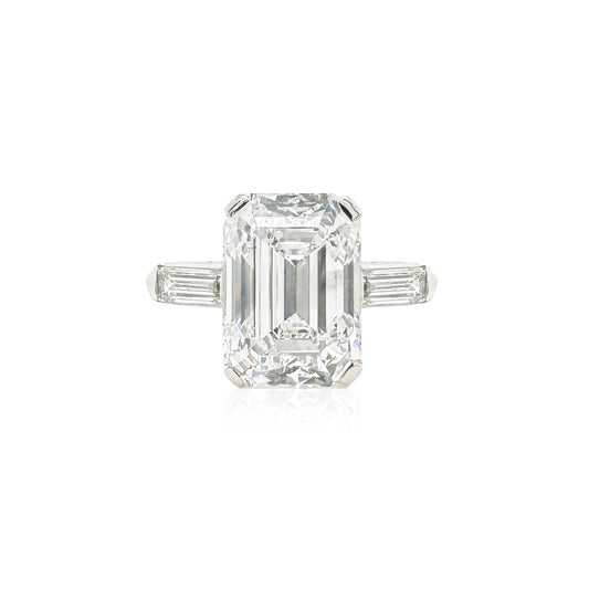 1930s Emerald step Cut Type IIa Diamond Platinum Ring 