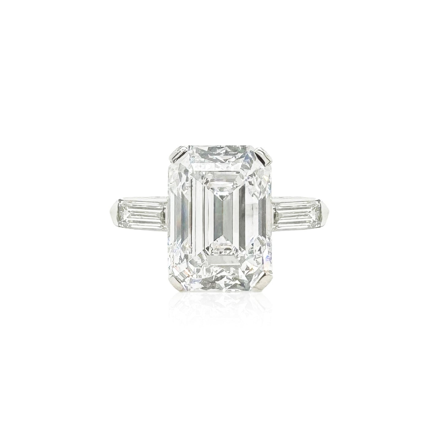 1930s Emerald step Cut Type IIa Diamond Platinum Ring