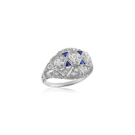 Art Deco Platinum Diamond & Sapphire Ring side