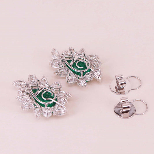 Contemporary 18KT White Gold Emerald & Diamond Earrings back