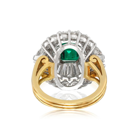 1950s Platinum & 18KT Yellow Gold Emerald & Diamond Ring back
