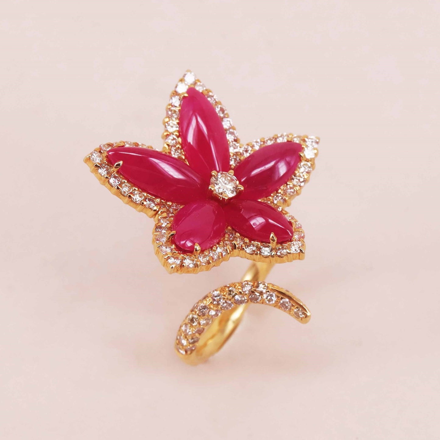Contemporary Ruby & Diamond Flower Ring side