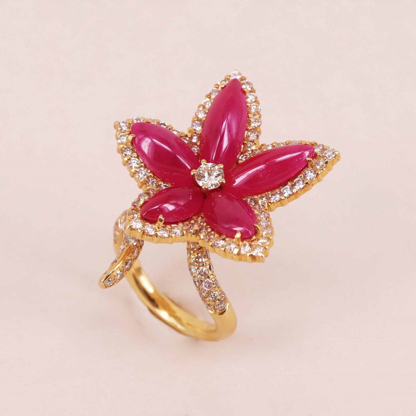 Contemporary Ruby & Diamond Flower Ring side