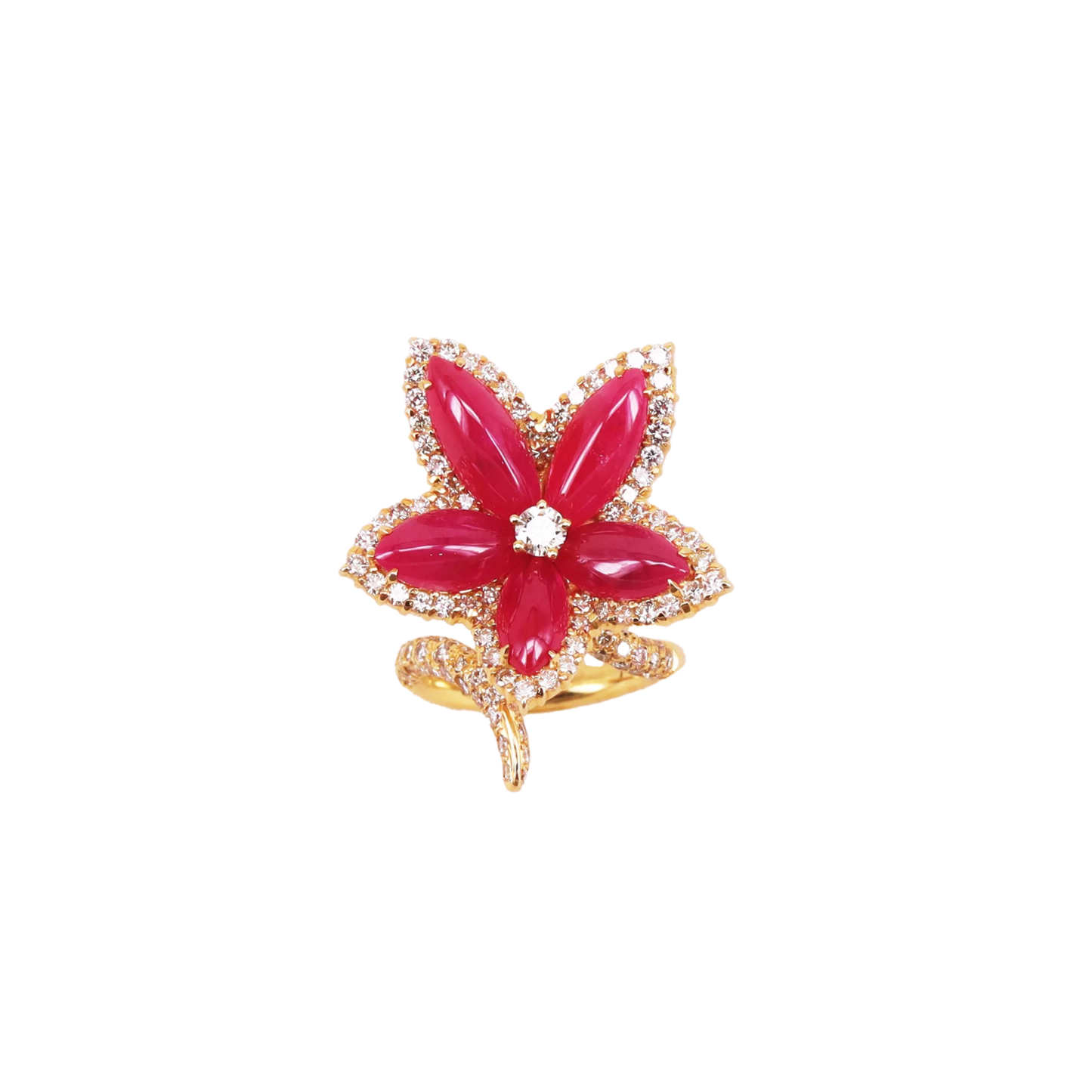 Contemporary Ruby & Diamond Flower Ring front