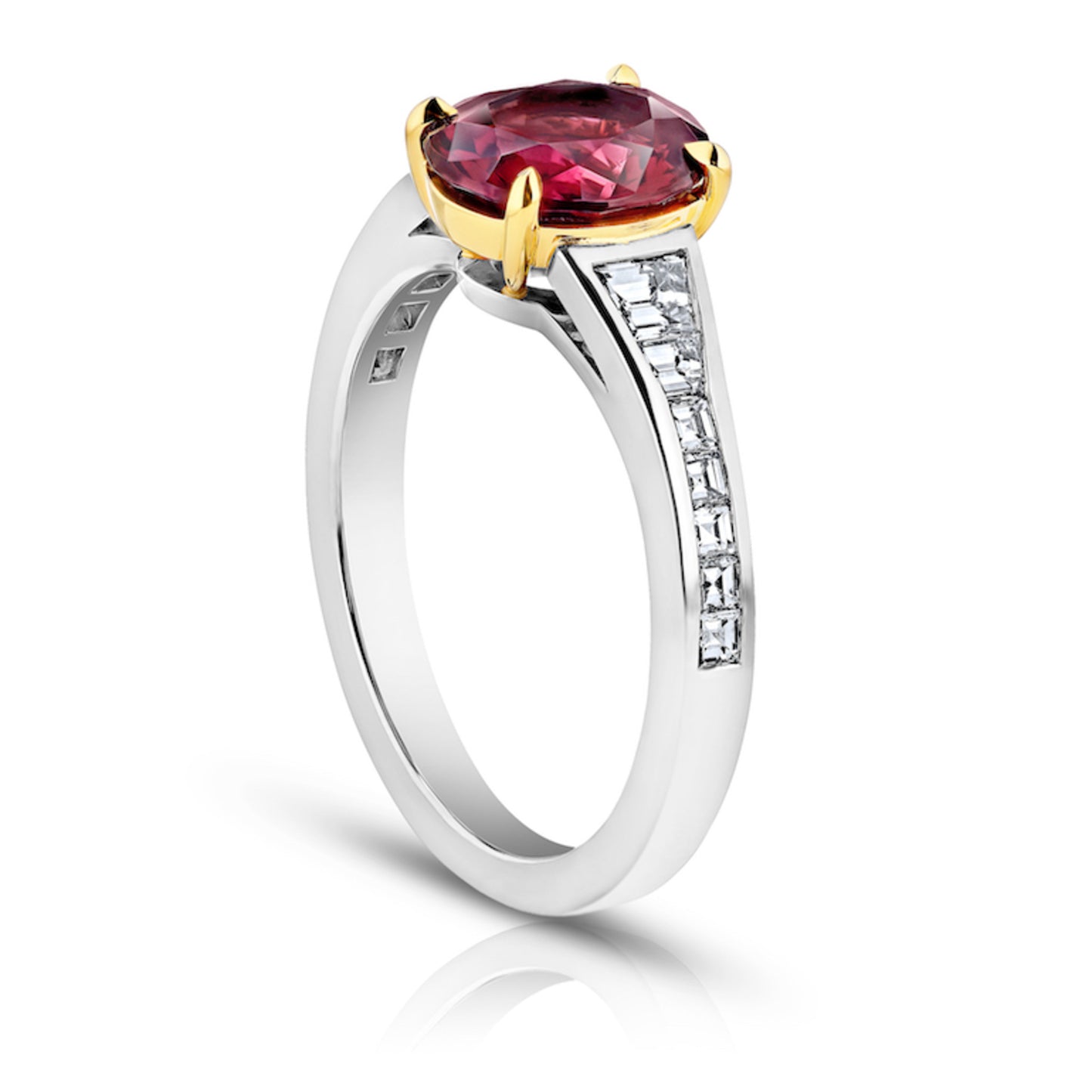 Contemporary Platinum & 18KT Yellow Gold Spinel & Diamond Ring side