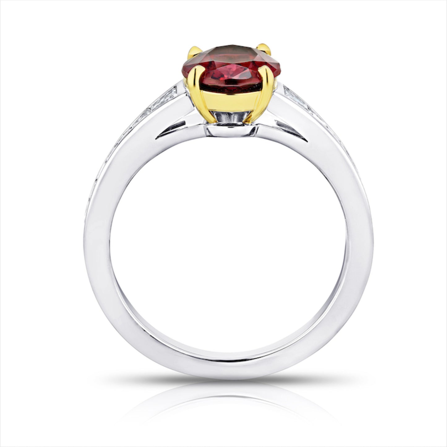 Contemporary Platinum & 18KT Yellow Gold Spinel & Diamond Ring profile
