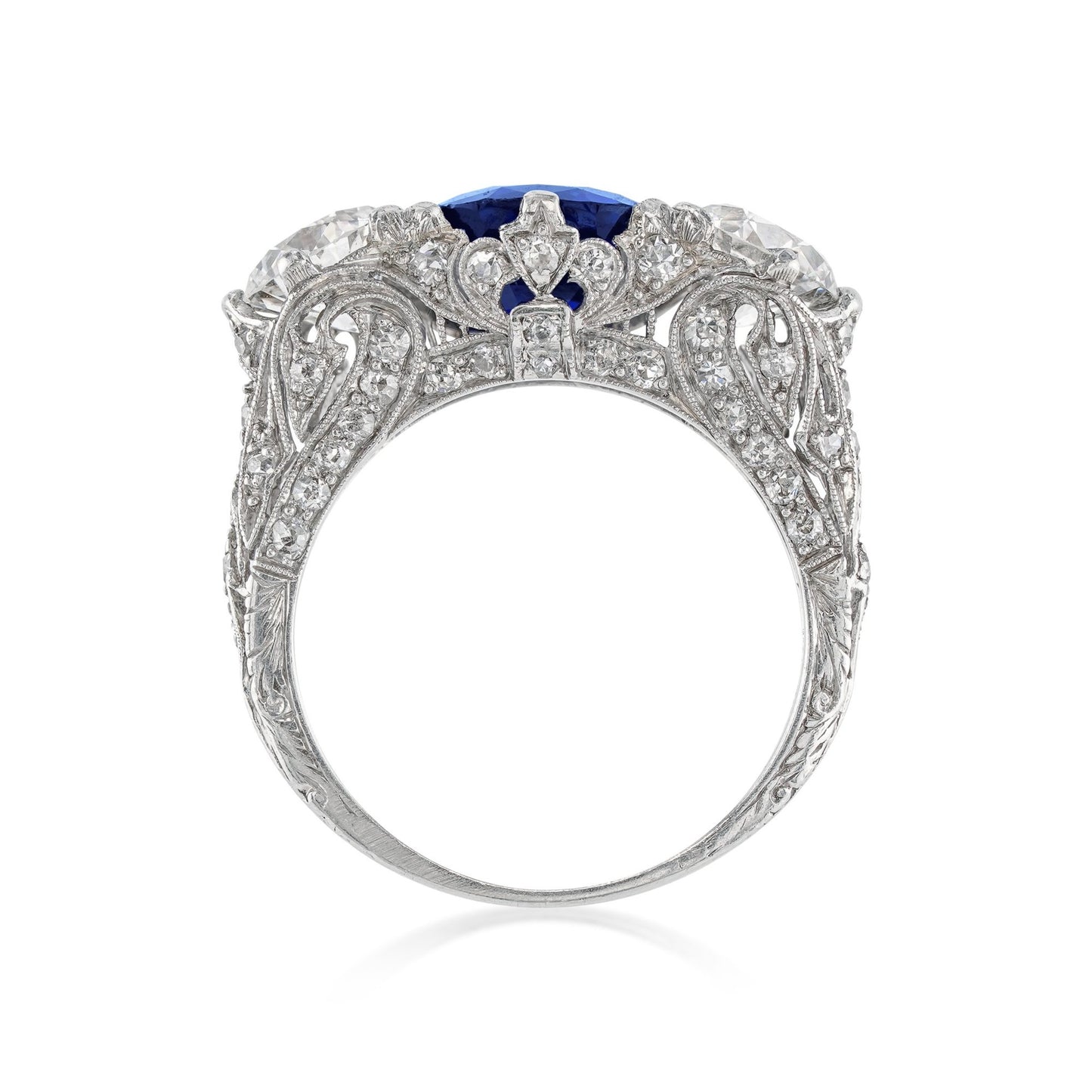 Art Deco Platinum Sapphire & Diamond Ring side view