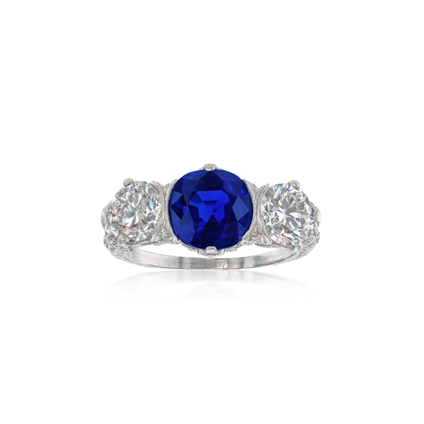 Art Deco Platinum Sapphire & Diamond Ring front view