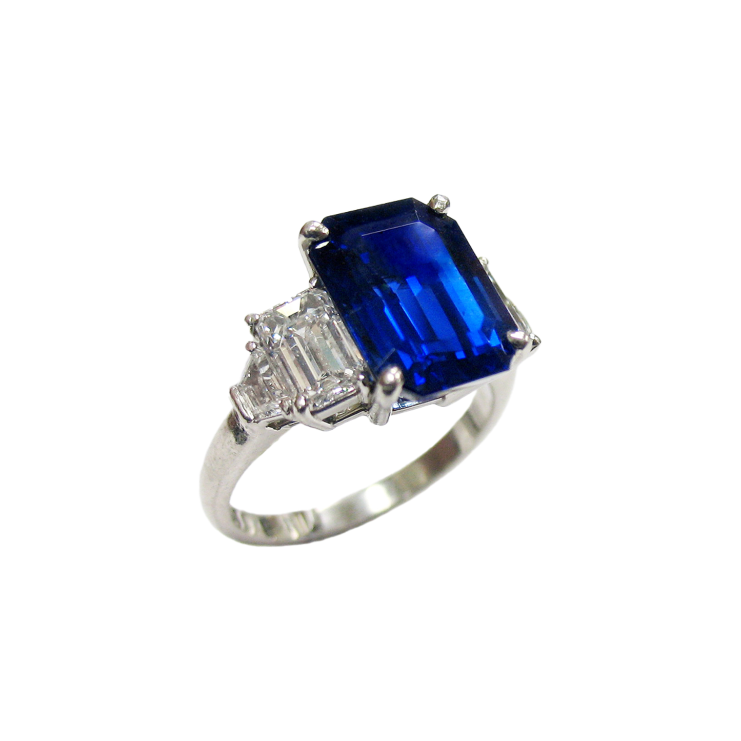 Post-1980s Platinum Sapphire & Diamond Ring side