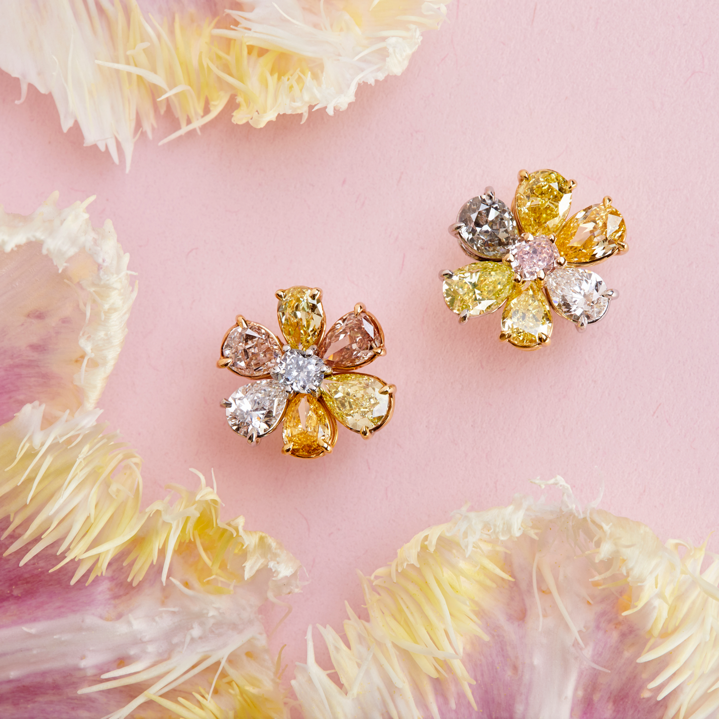 Post-1980s 18KT Yellow Gold Natural Colored Diamond Earrings front