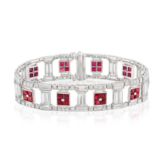 Art Deco Platinum Ruby & Diamond Bracelet front