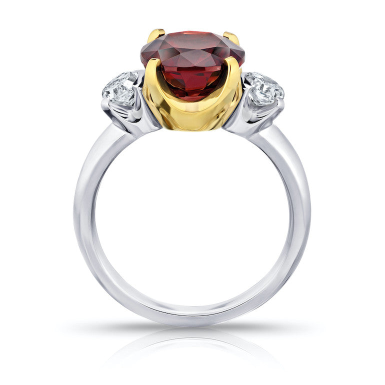 Contemporary Platinum & 18KT Yellow Gold Spinel & Diamond Ring profile