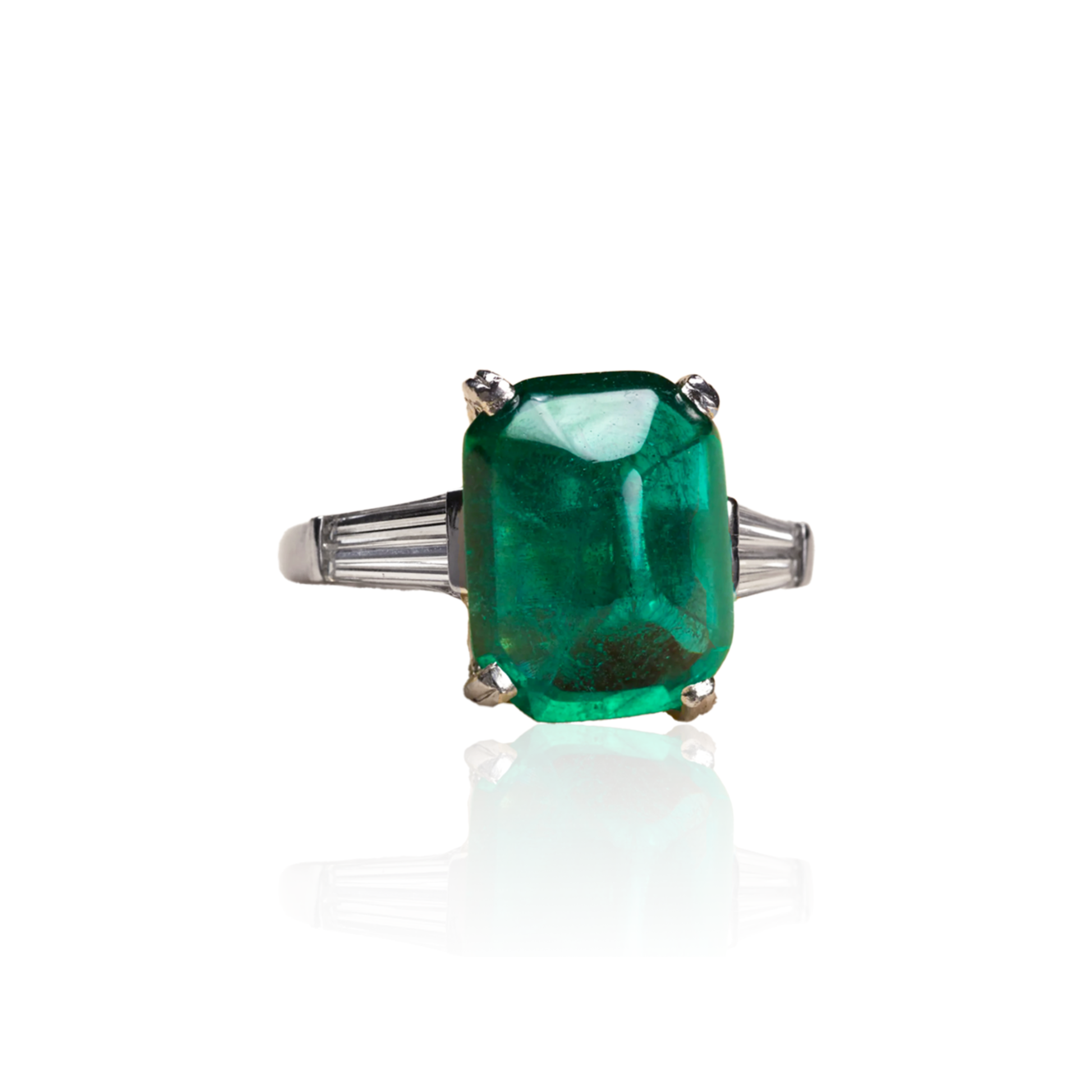Post-1980s Platinum Emerald & Diamond Ring front