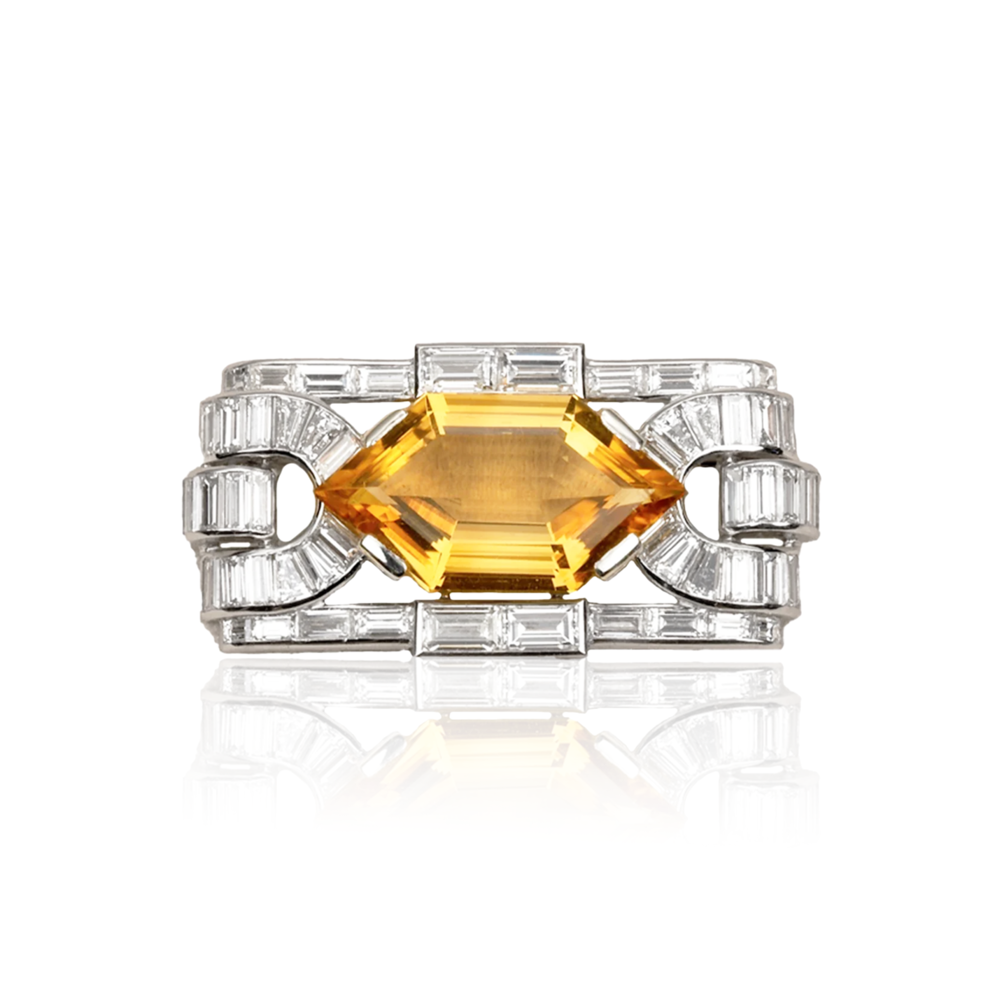 Boucheron Paris Art Deco Platinum Citrine & Diamond Brooch