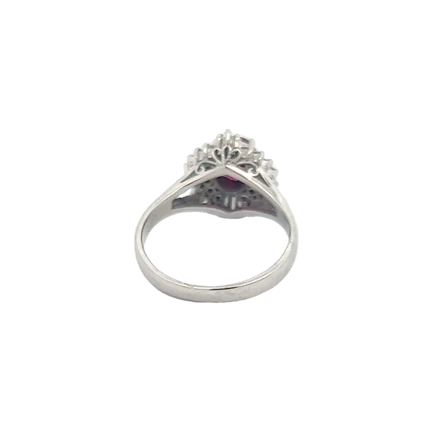 1980s Platinum Ruby & Diamond Ring back view