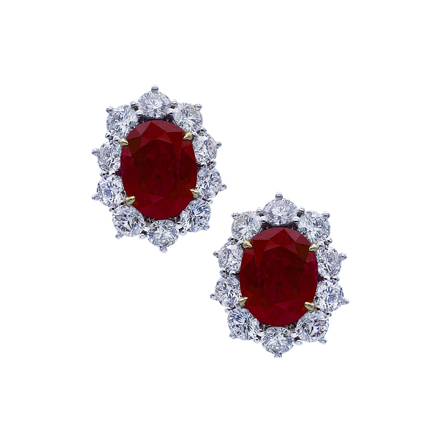 Contemporary Platinum Ruby & Diamond Earrings front