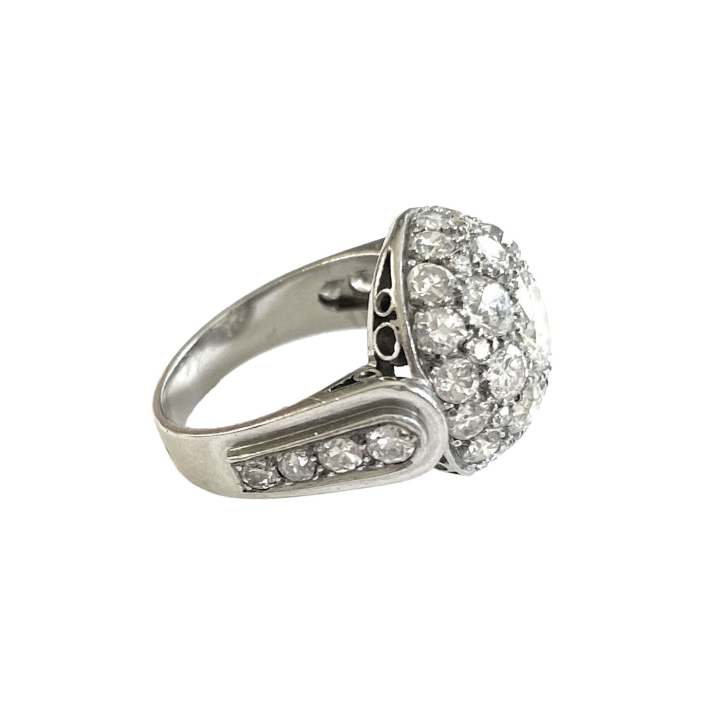 French 1940s Platinum Diamond Ring side
