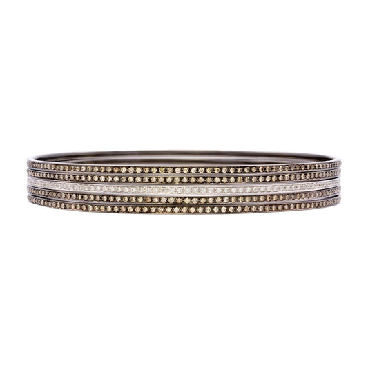 Contemporary 18KT White & Blackened Gold Diamond Bangle Bracelets front