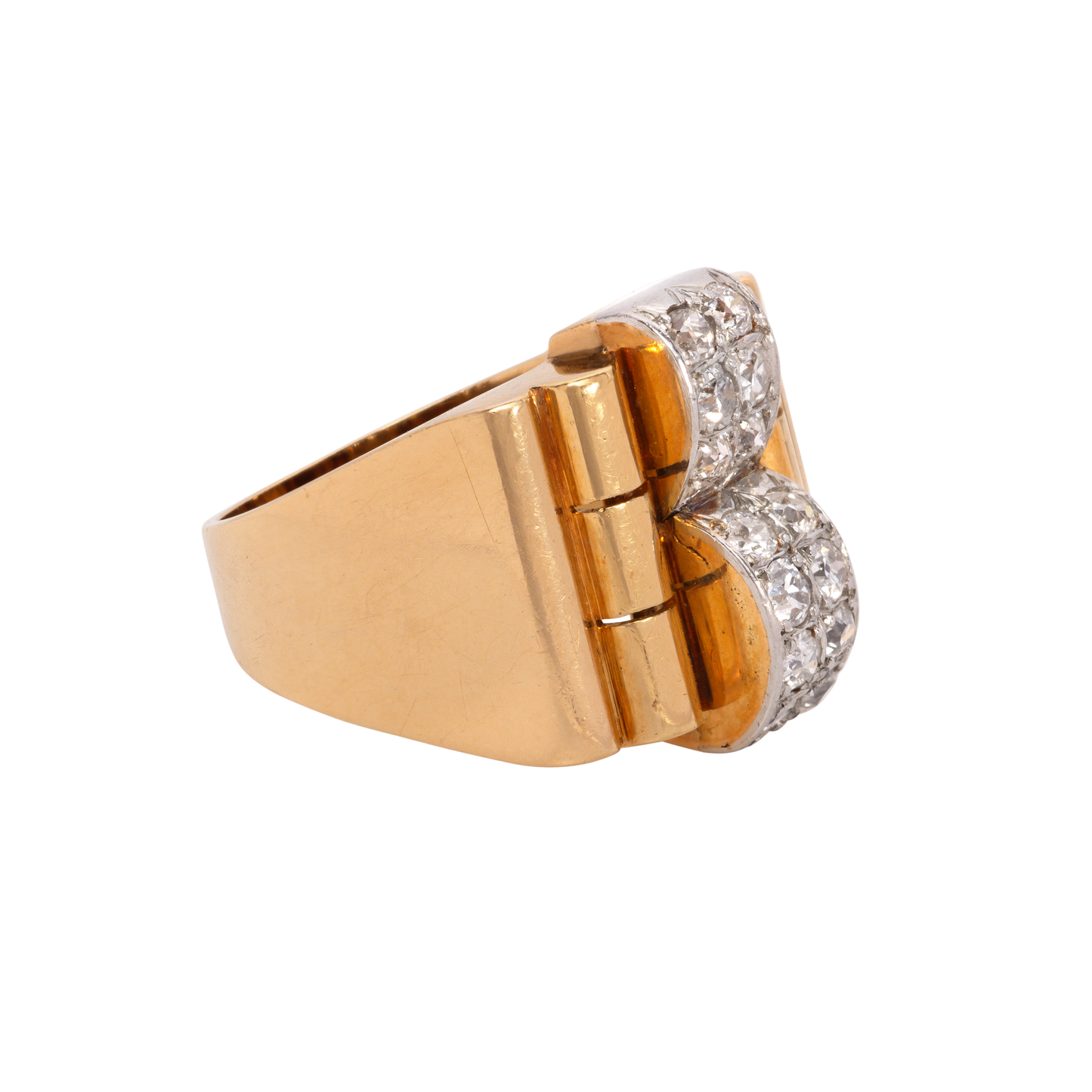 French Retro 18KT Yellow Gold Diamond Ring side