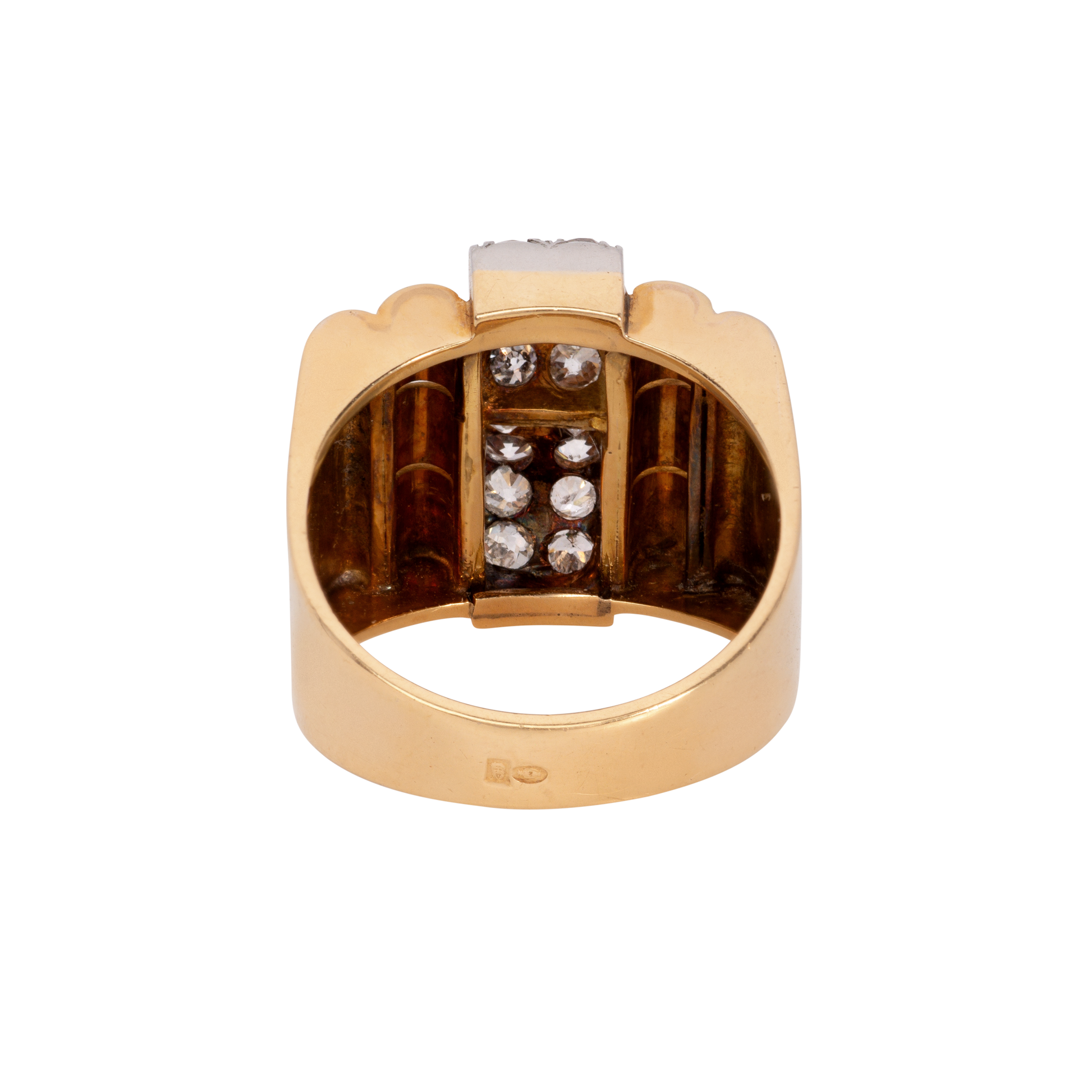 French Retro 18KT Yellow Gold Diamond Ring back