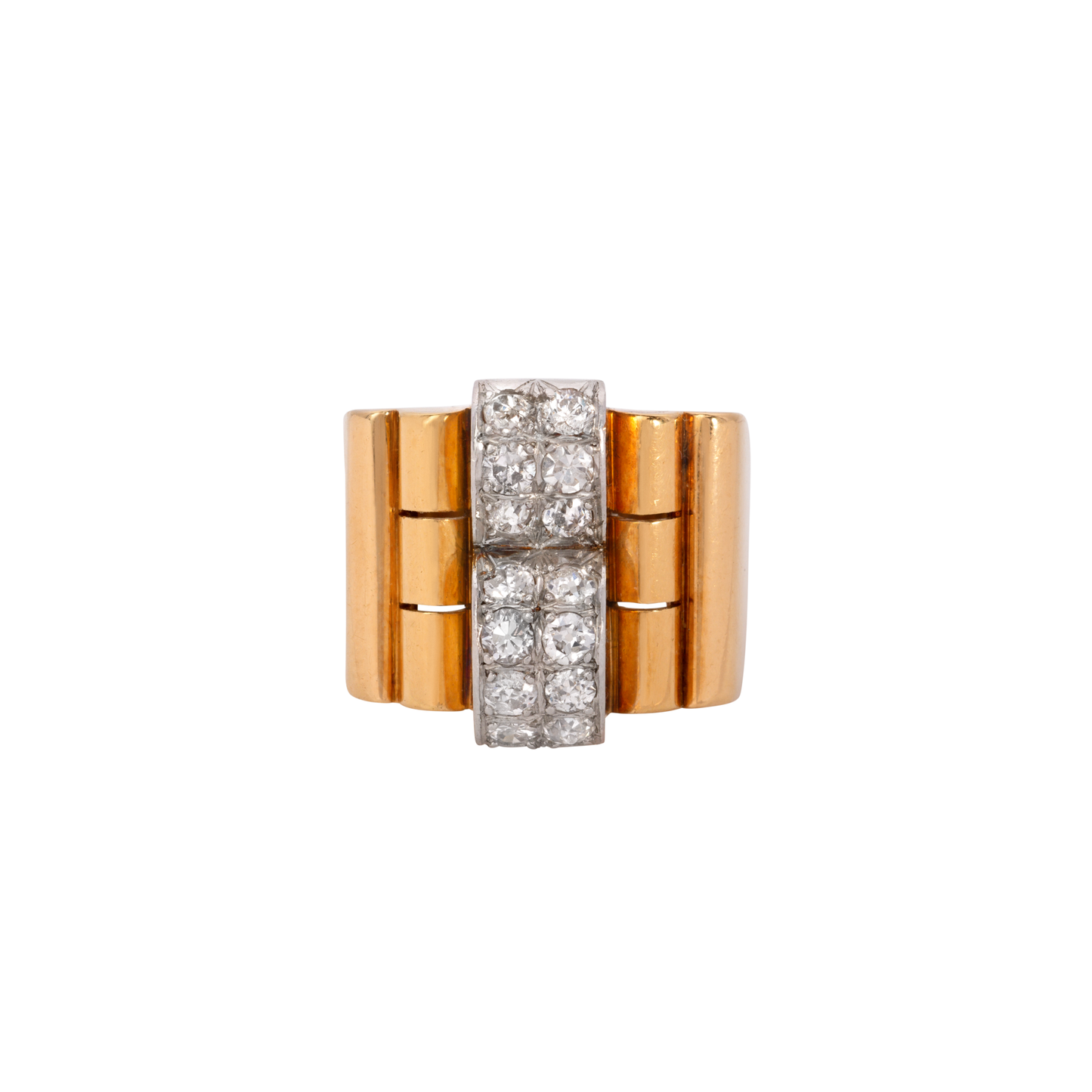 French Retro 18KT Yellow Gold Diamond Ring front