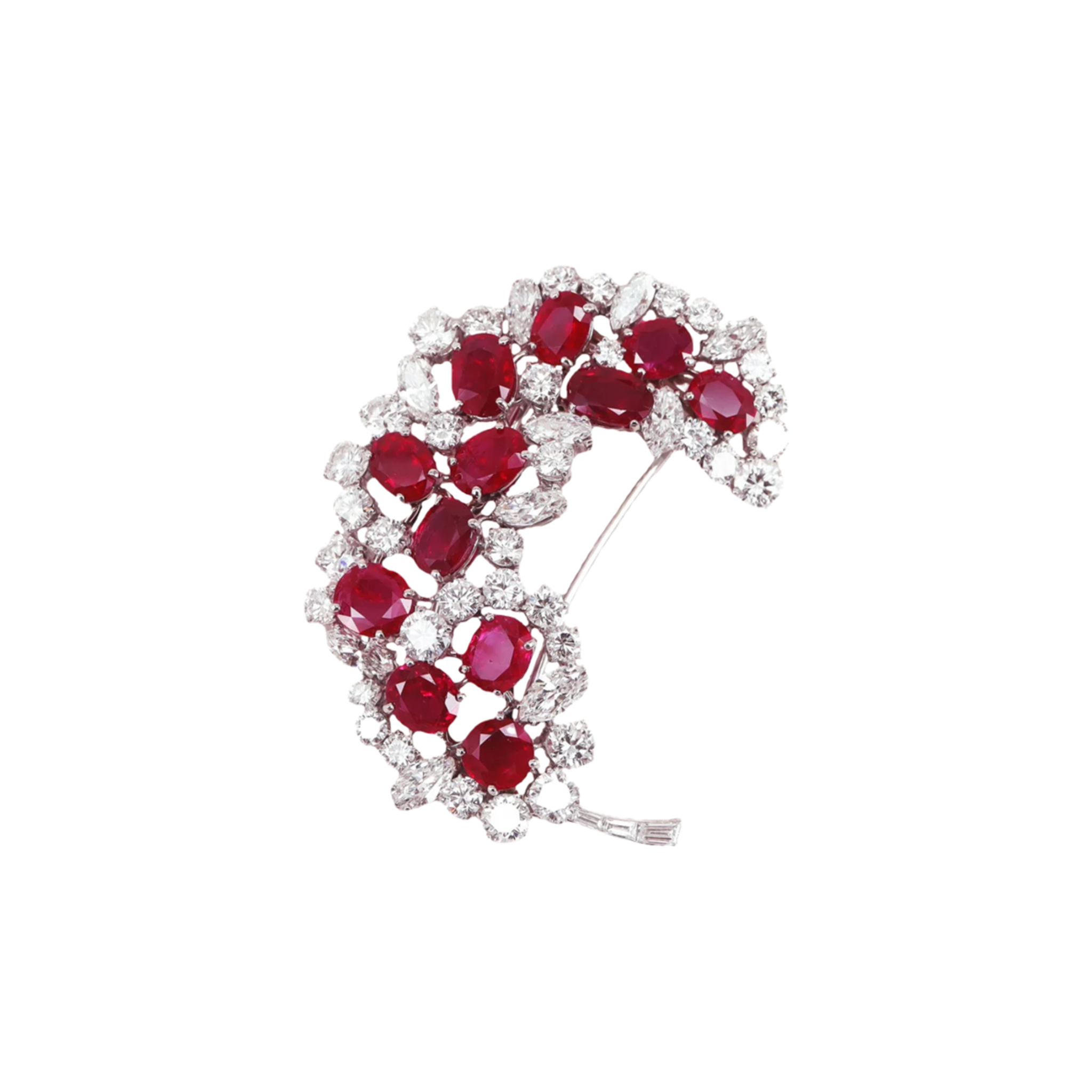 Bulgari Post-1980s 18KT White Gold Ruby & Diamond Brooch