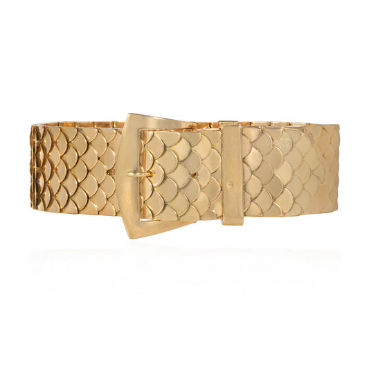 French Retro 18KT Yellow Gold Buckle Bracelet front