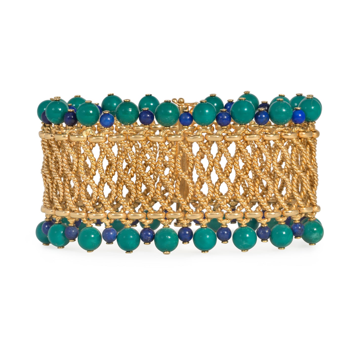 Bulgari France 1960s 18KT Yellow Gold Turquoise & Lapis Bracelet front