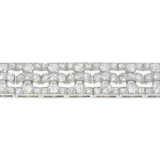 Leon Beilin French Art Deco Platinum & 18KT White Gold Diamond Bracelet close-up details
