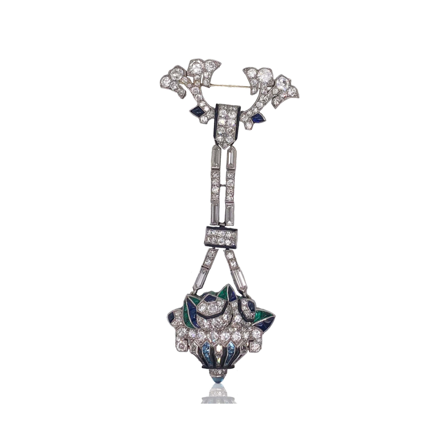 Mauboussin Art Deco Platinum Diamond & Enamel Lapel Watch Brooch back view
