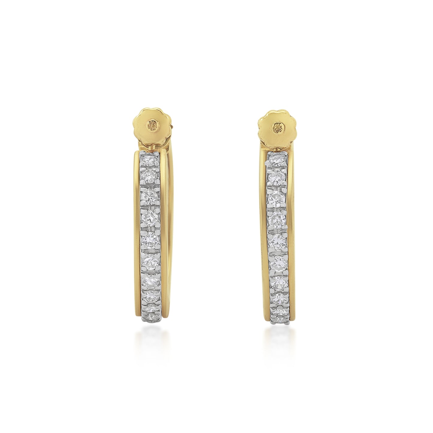 1970s 14KT Yellow Gold Diamond Hoop Earrings front