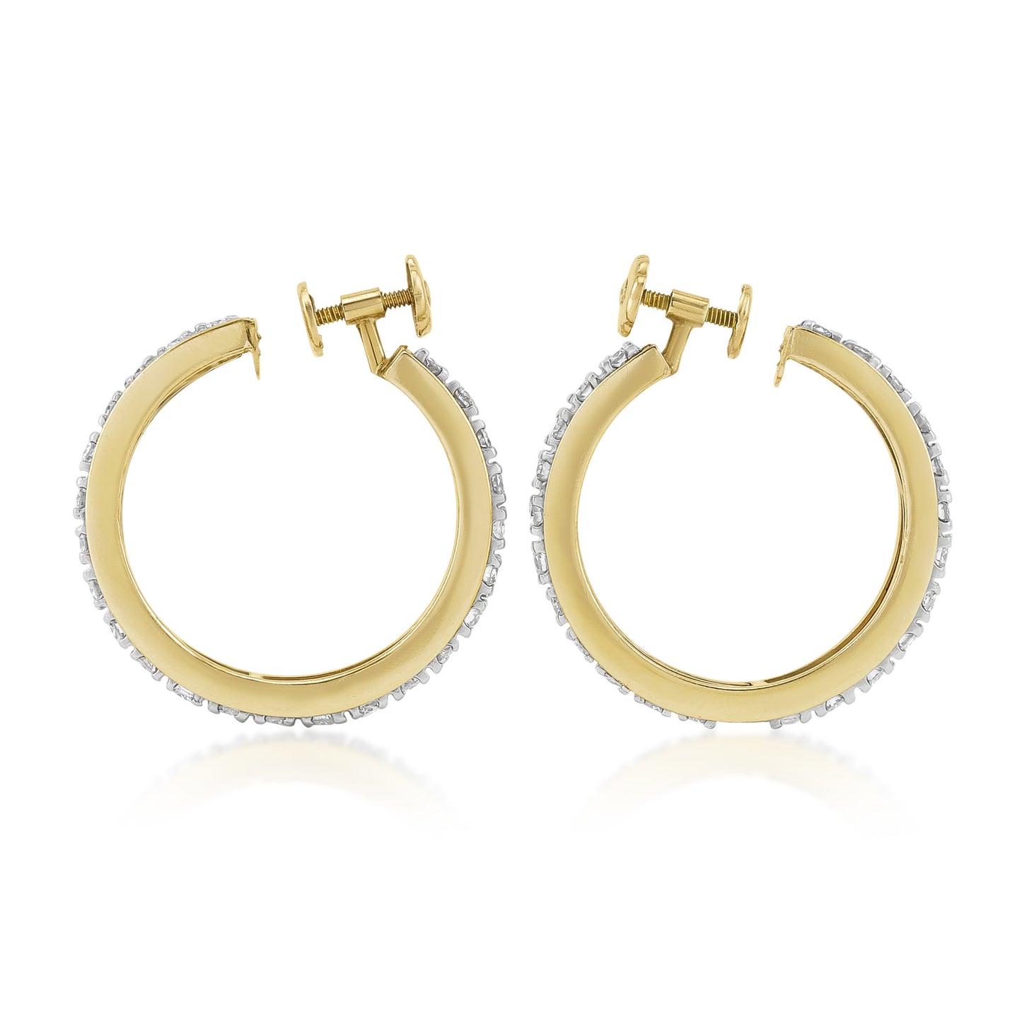 1970s 14KT Yellow Gold Diamond Hoop Earrings side
