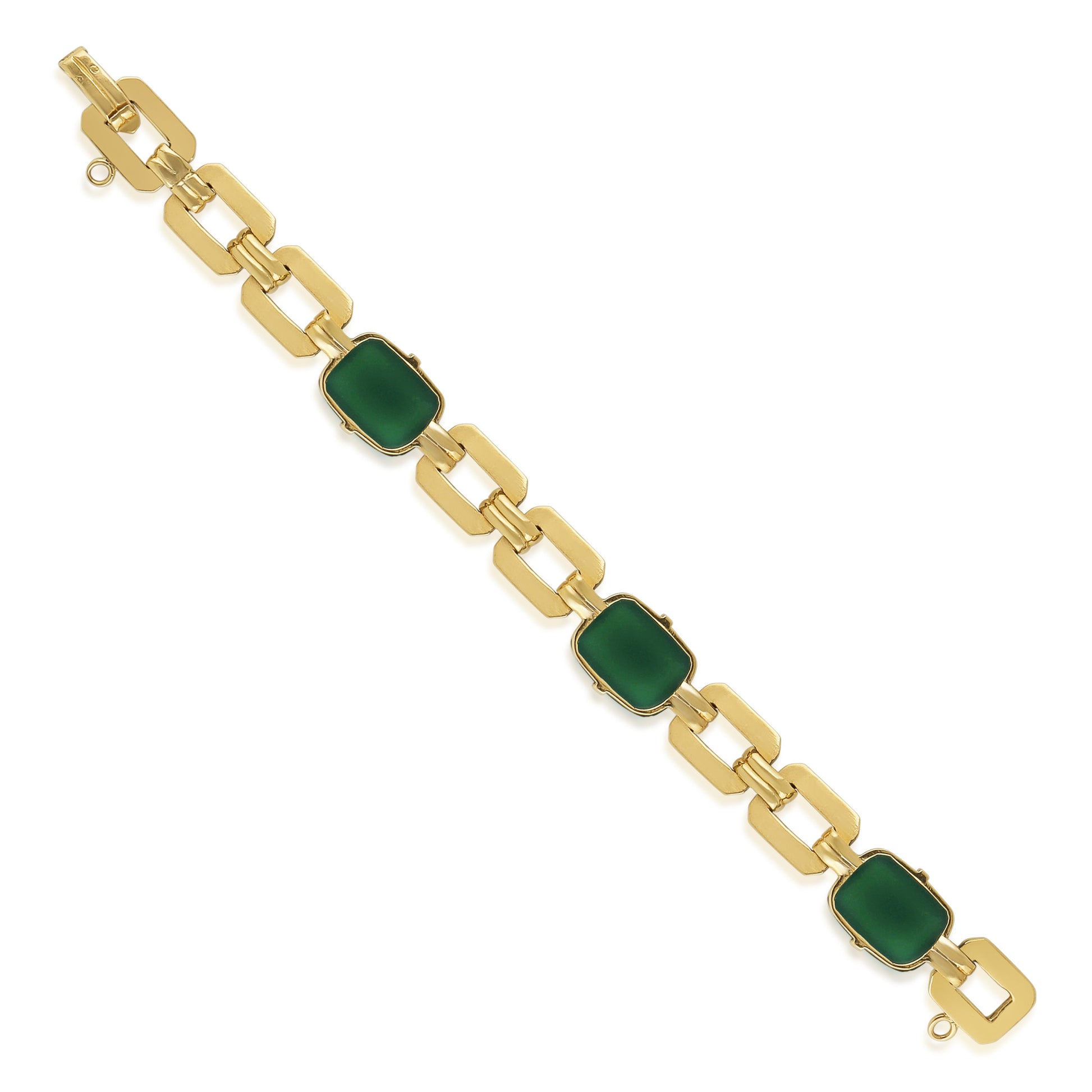 1950s 18KT Yellow Gold Chalcedony Bracelet back