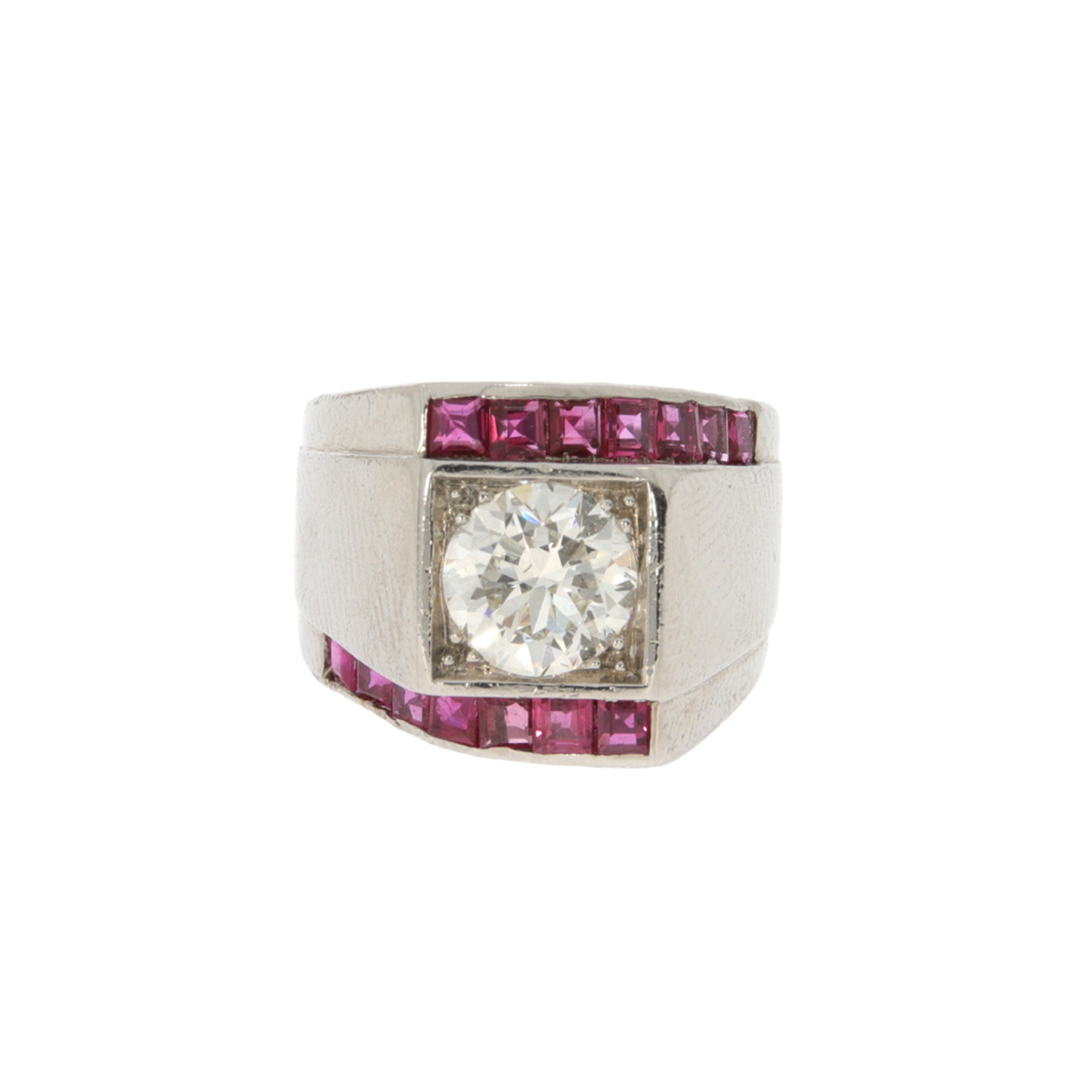 1930s Platinum Diamond & Ruby Ring front