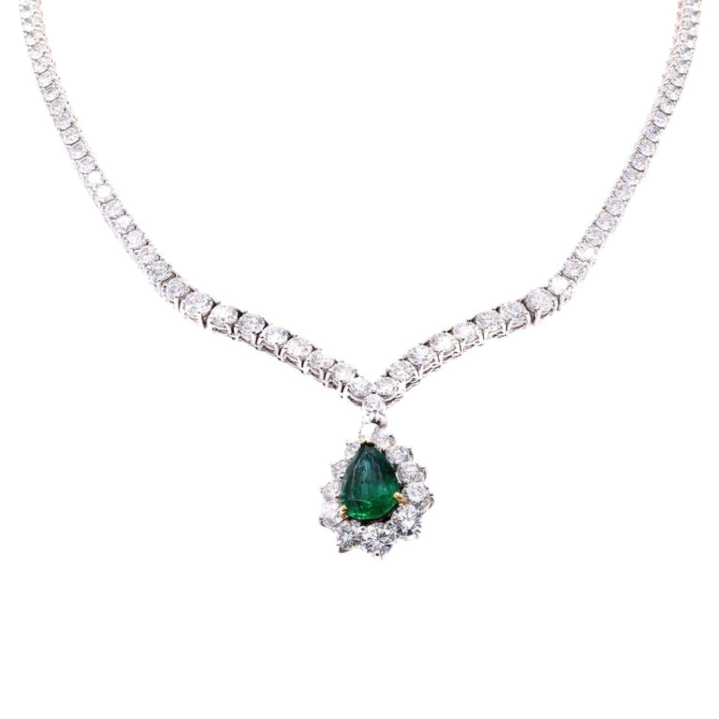 1970s Cartier Platinum & 18KT Yellow Gold Emerald & Diamond Rivière Necklace front