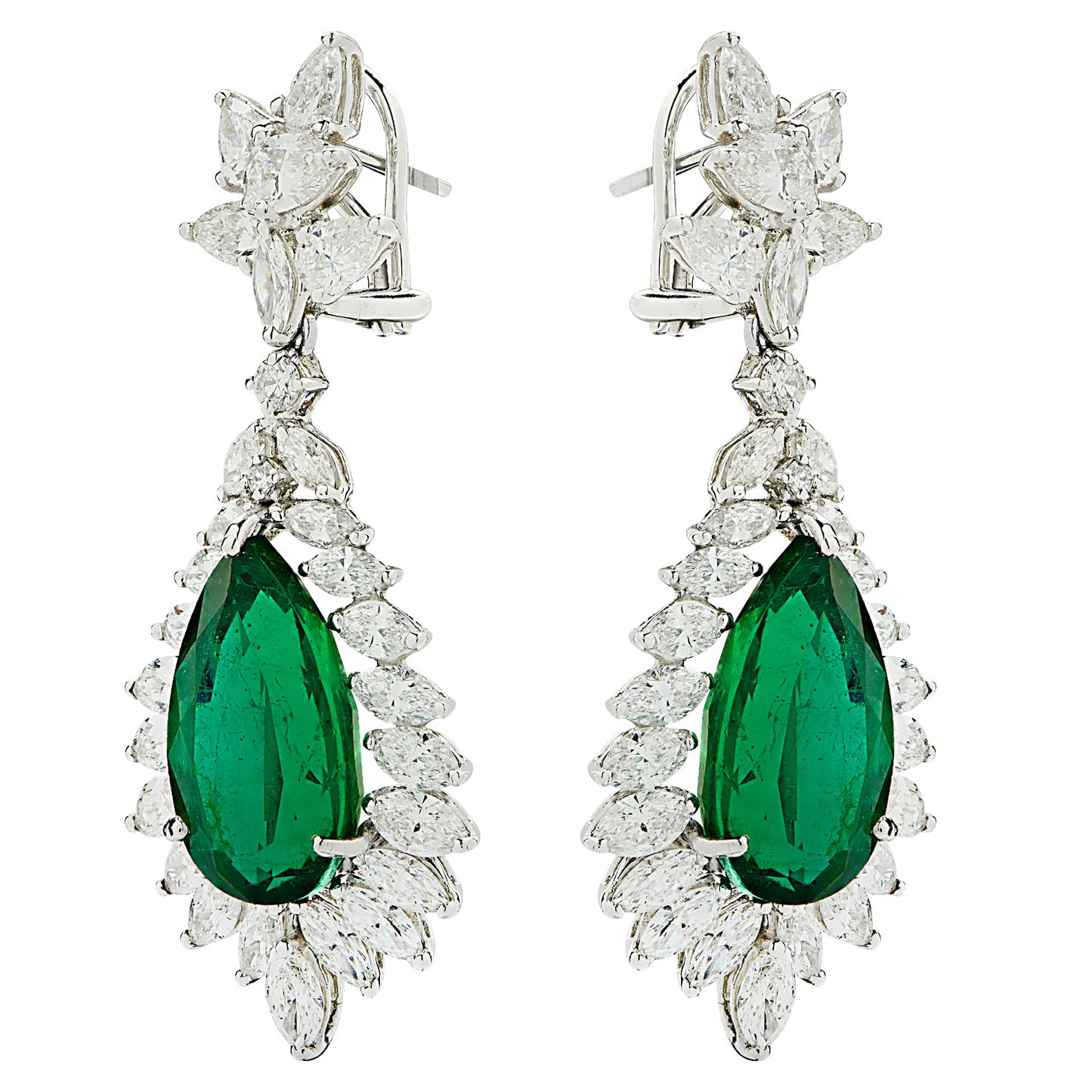 Contemporary Platinum Emerald & Diamond Earrings side