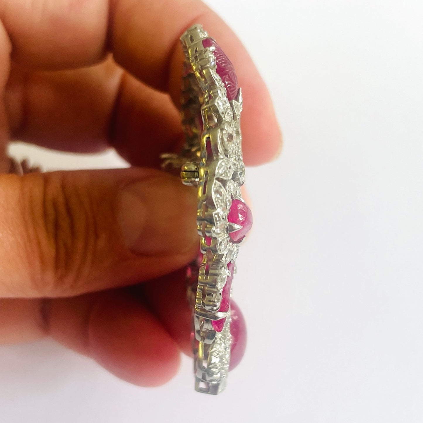 1930s Platinum Ruby & Diamond Brooch side