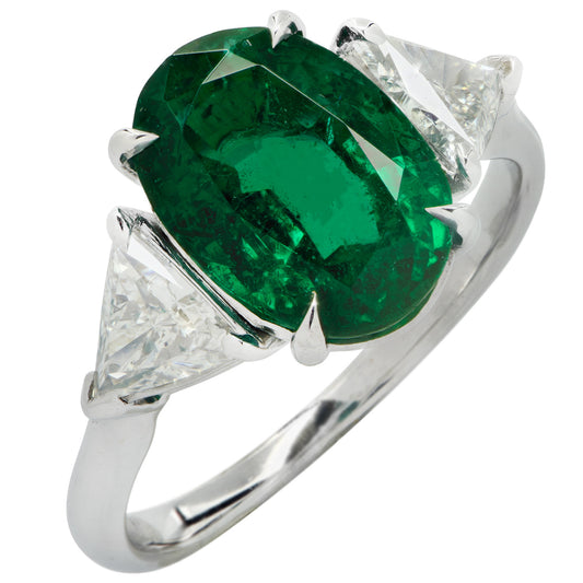 Contemporary Platinum Emerald & Diamond Ring side