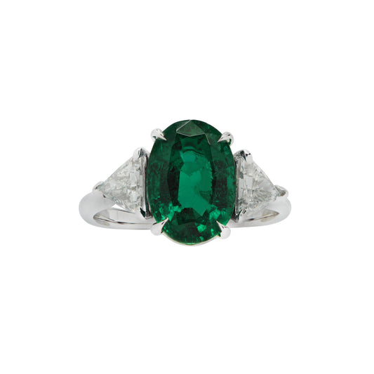 Contemporary Platinum Emerald & Diamond Ring front