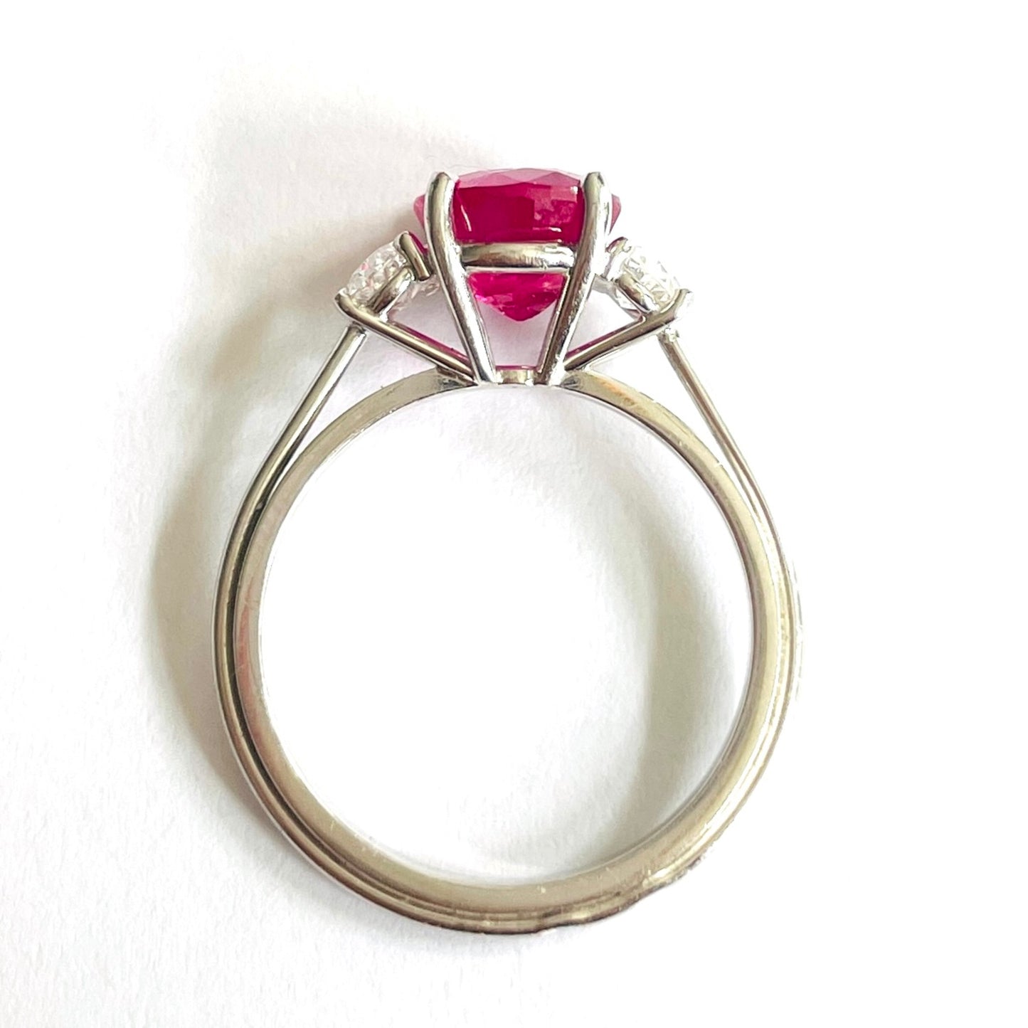 French 1980s 18KT White Gold Ruby & Diamond Ring profile